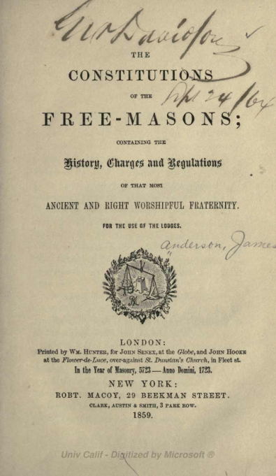 Andersons Konstitutionen, New York 1859